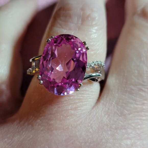JTV Jewelry - JTV-LAB CREATED PINK SAPPHIRE WITH WHITE DIAMOND ACCENTS STERLING SILVER RING